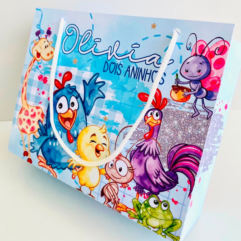Lembrancinhas Galinha Pintadinha - Kit Sacolinhas Personalizadas 20 x 15 + Brindes