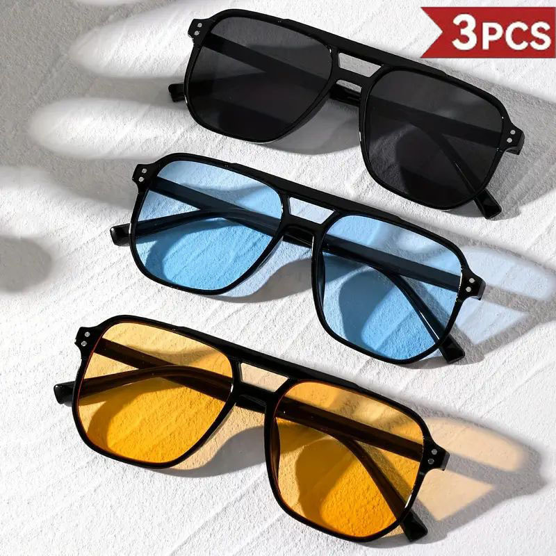 3 pares de óculos de sol retrô com ponte dupla, armação grande, lentes oceânicas, óculos de sol da moda ZVEP NO2X