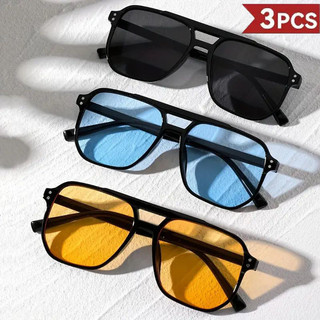 3 pares de óculos de sol retrô com ponte dupla, armação grande, lentes oceânicas, óculos de sol da moda ZVEP NO2X