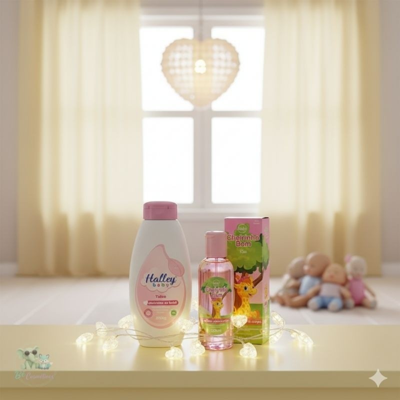 Halley Talco Cheirinho de bebê rosa 200g + Deo Colônia Cheirinho Bom rosa 120ml