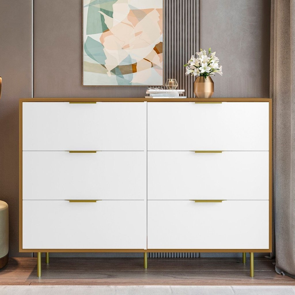 Cômoda para Quarto com 6 Gavetas 135cm x 102cm Safira Marrom/Freijó/Branco Freijó/Branco
