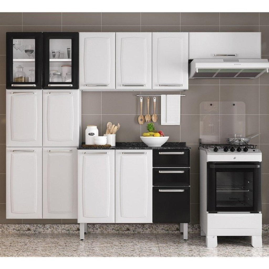 Cozinha Completa Modulada 4 Peças 13 Portas 2 Gavetas Luce Itatiaia Branco Branco/Preto