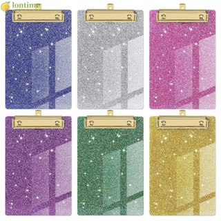 Prancheta de Escrita em Acrílico LONTIME, Prancheta de Escrita com Glitter Rosa Metálico, Prancheta para Documentos de E