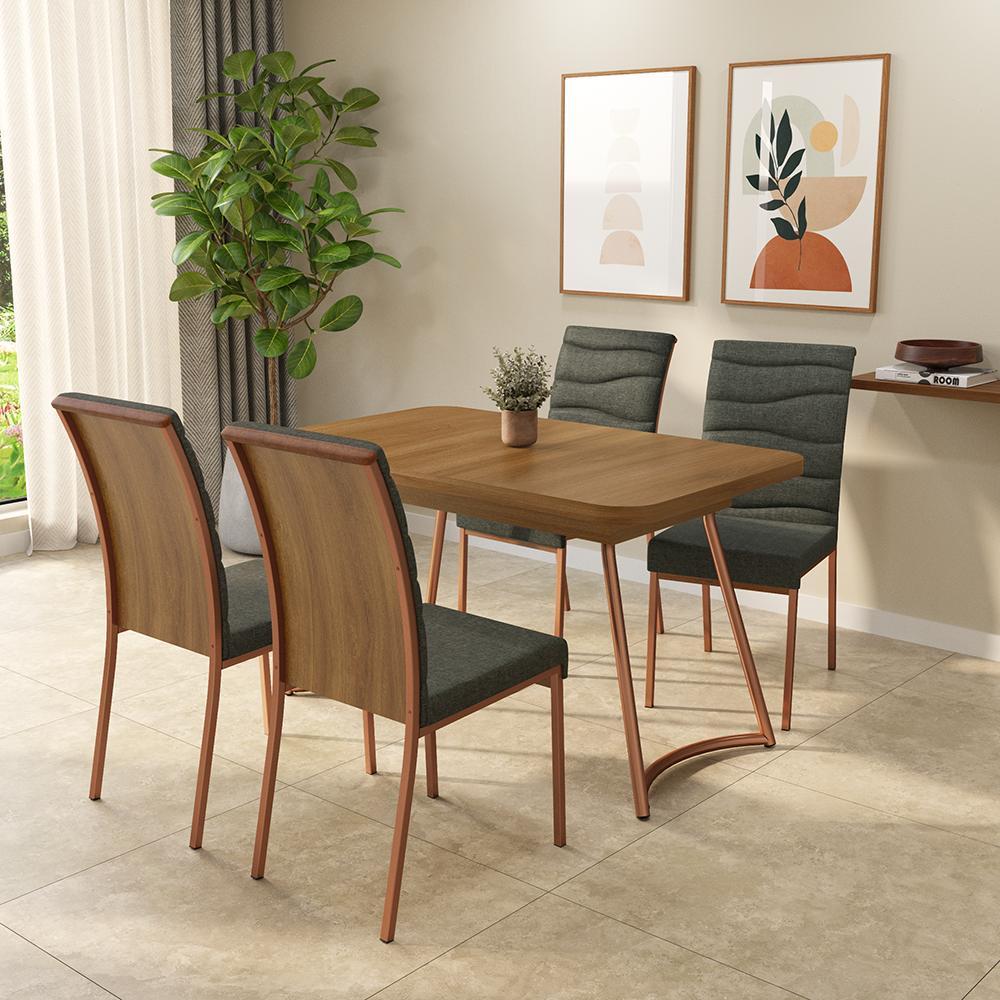 Conjunto Sala de Jantar 4 Cadeiras York Carraro Nogal Rosê