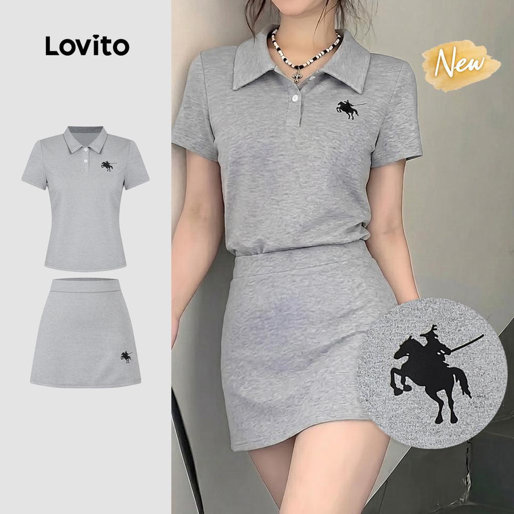 (New Arrival) Lovito Conjunto Casual de Saia Primavera/verão Cinza para Mulheres