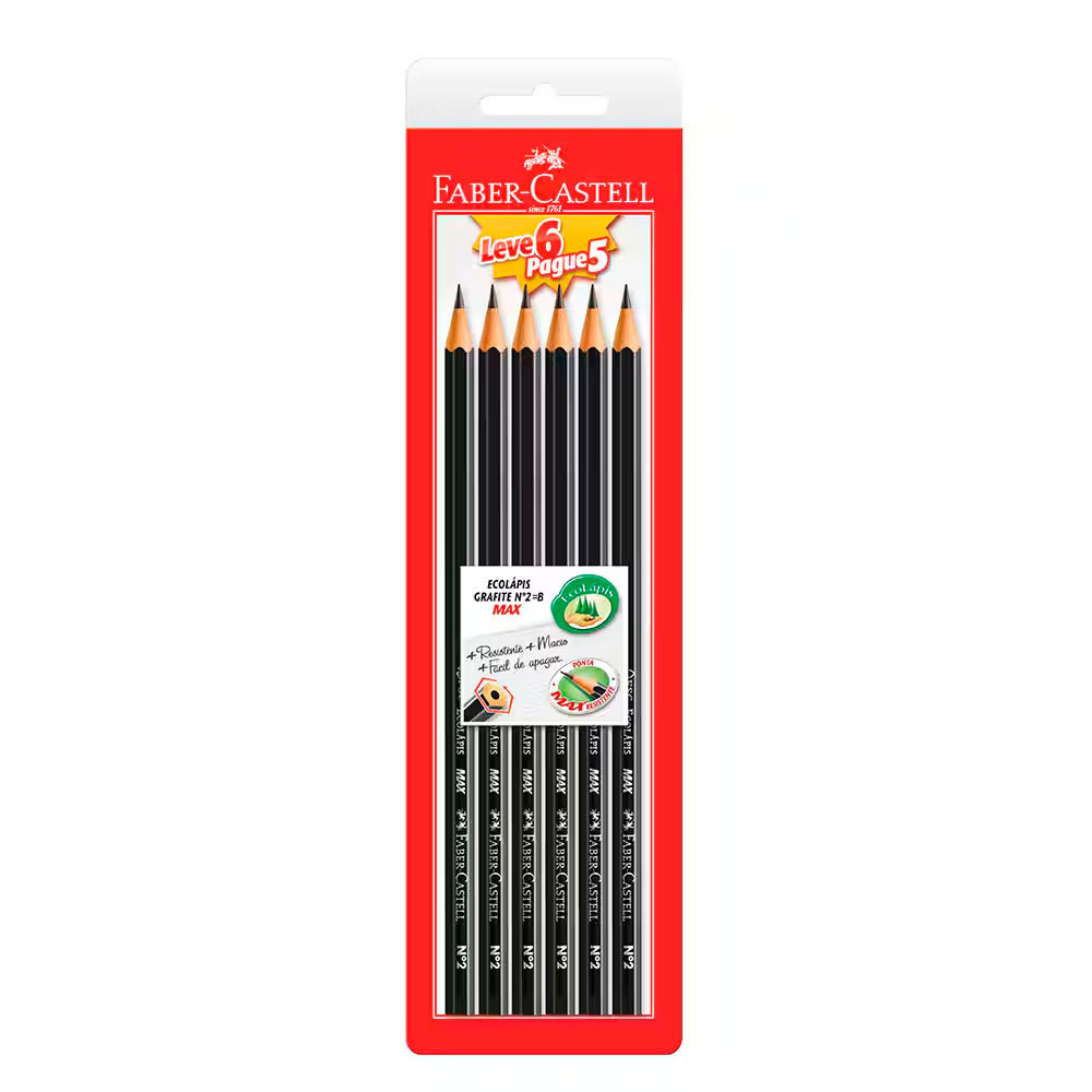Lápis preto NR 2 Sextavado SM/1205SL6P5\314591 com 6 unidades Faber-Castell
