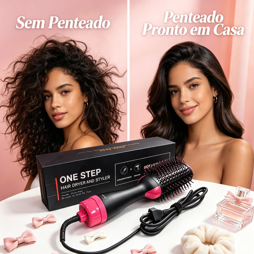 Escova Secadora 3 Em 1 Escova Alisa, Modeladora One Step Escova de Ar Quente Seca Alisa e Modela Cabelo Sem Frizz 110V