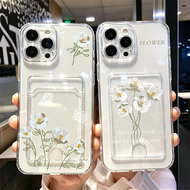 Capa Para Redmi A2 A3 12C 14C 15 POCO X3 F5 Note 12 14 Transparente Silicone Anti-impact Capinha Card Case Floral