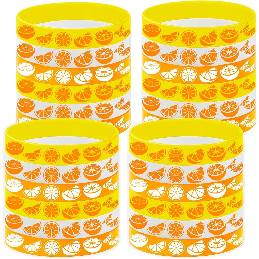 24 Pulseiras de Borracha Temáticas de Laranja Pequena para Festa, Decorações e Suprimentos para Festa de Aniversário com