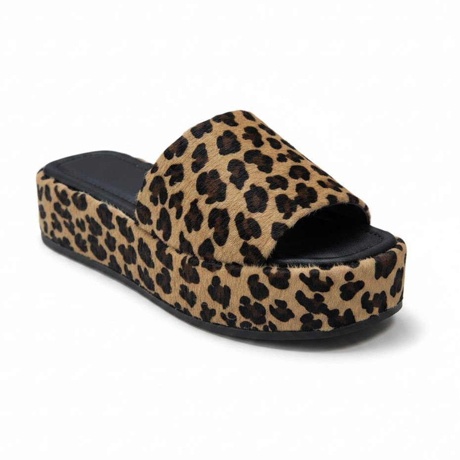 Sandália Chinelo Tamanco Plataforma Onça Animal Print Tendência Confortável Moda Feminina Flatform