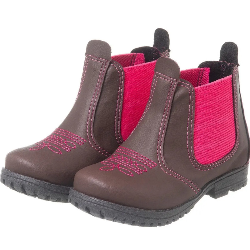 Bota Country Infantil Feminina Elástico Pink | Botina Cano Curto Antiderrapante Confortável