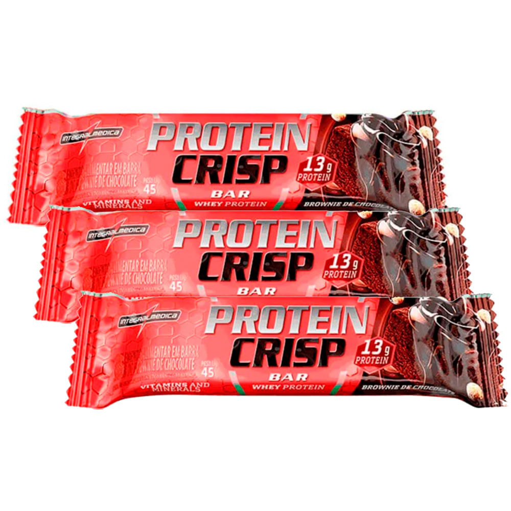 Kit 3 Barra Protein Crisp Bar Brownie de Chocolate 45g