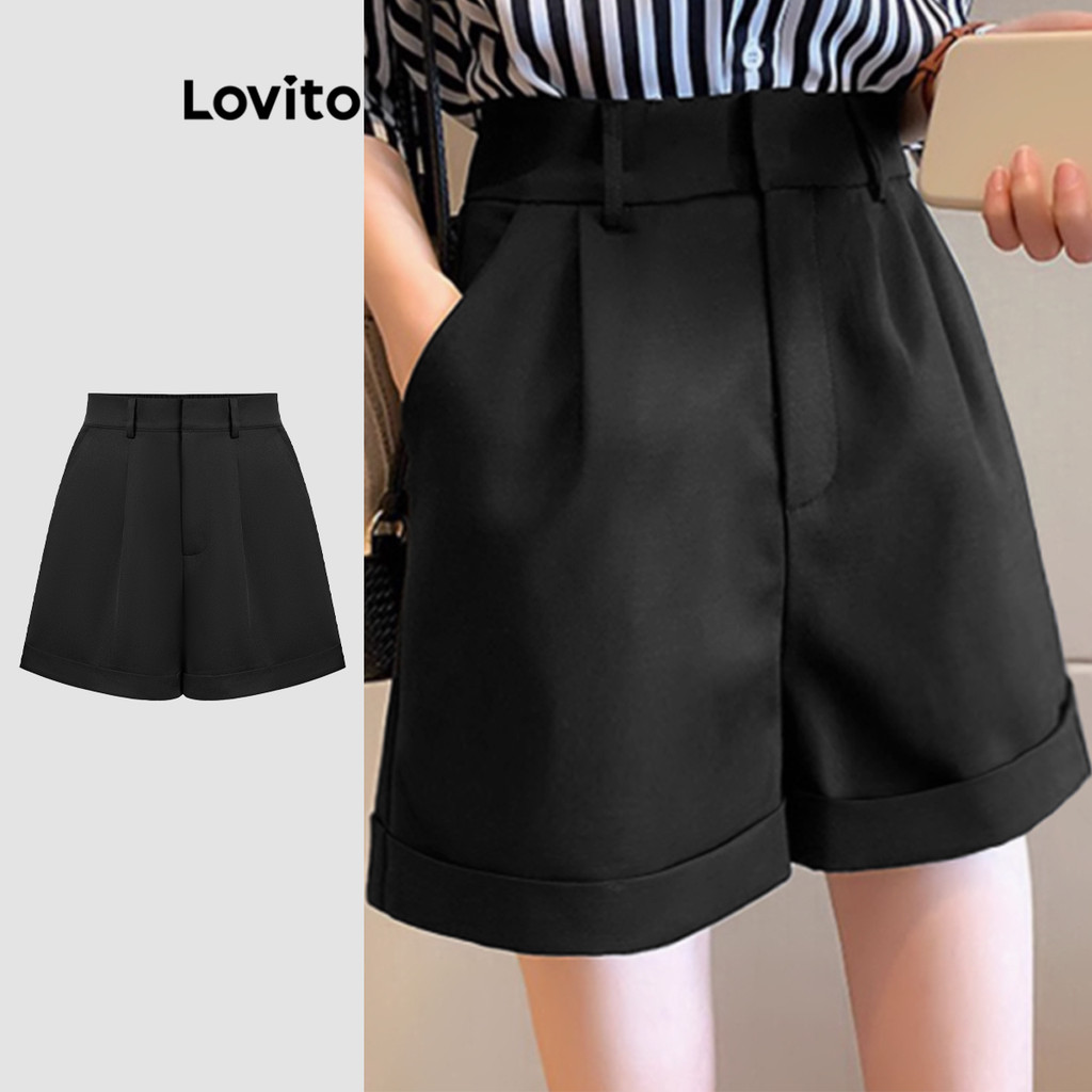 Lovito Elegante Short Plissado Verão/Primavera Para Mulheres L177AD709