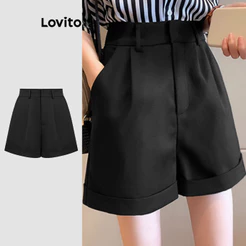Lovito Elegante Short Plissado Verão/Primavera Para Mulheres L177AD709
