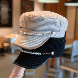 Outono Inverno Pérola Corrente Plana Topo Marinho Chapéu Moda Boina Newsboy Bonés Berret Mulher Chapéus Octogonais
