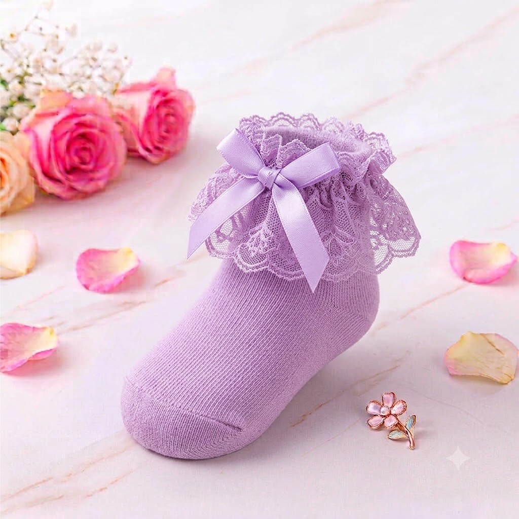 Meia Infantil com Renda e Laço Meia Batizado Meia Babado Meia de Festa Meinda com Renda — imagem 2 de 2