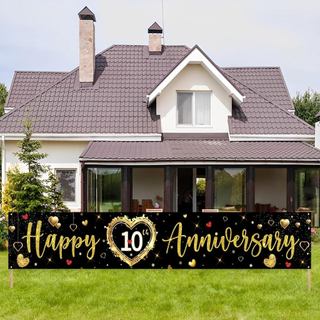Faixa de Aniversário de 10 Anos Kimini-Ki Grande, Faixa "Feliz 10 Anos", Decorações de Jardim para 10 Anos, Placa para J