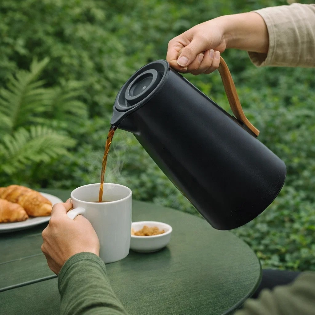 Garrafa termica kyoto 1 litro preta conserva cafe cha suco isolamento termico duravel portatil