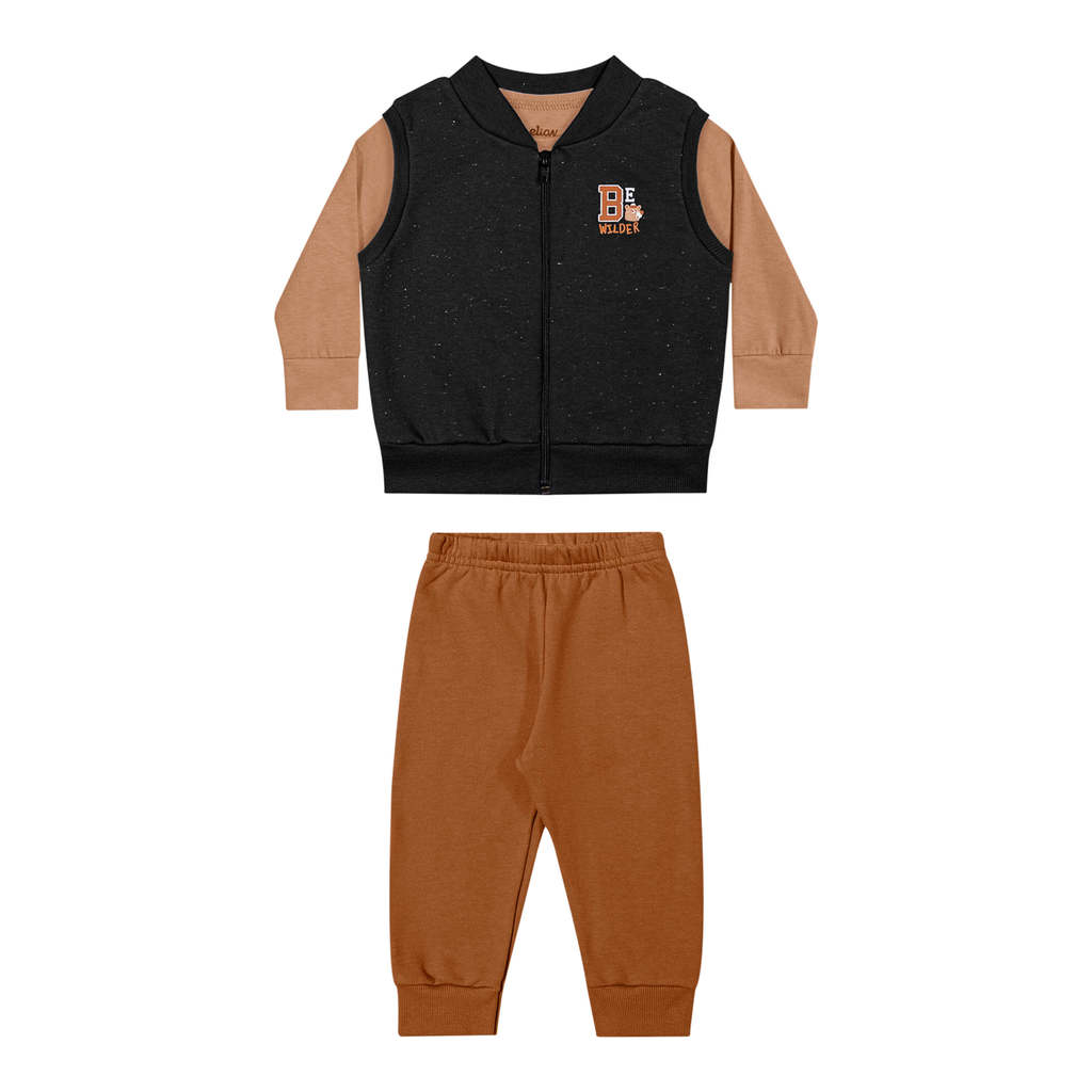 Conjunto Bebê Menino Colete Moletom Botonê Elian Marrom