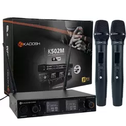 Microfone Sem Fio Duplo Kadosh K502 Profissional UHF com 2 Transmissores, Receptor e Cabo de Carregamento