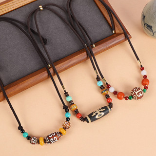 Estilo étnico ágata trançada Dzi contas colar masculino chinês Retro na moda ajustável feminino nicho Design clavícula c