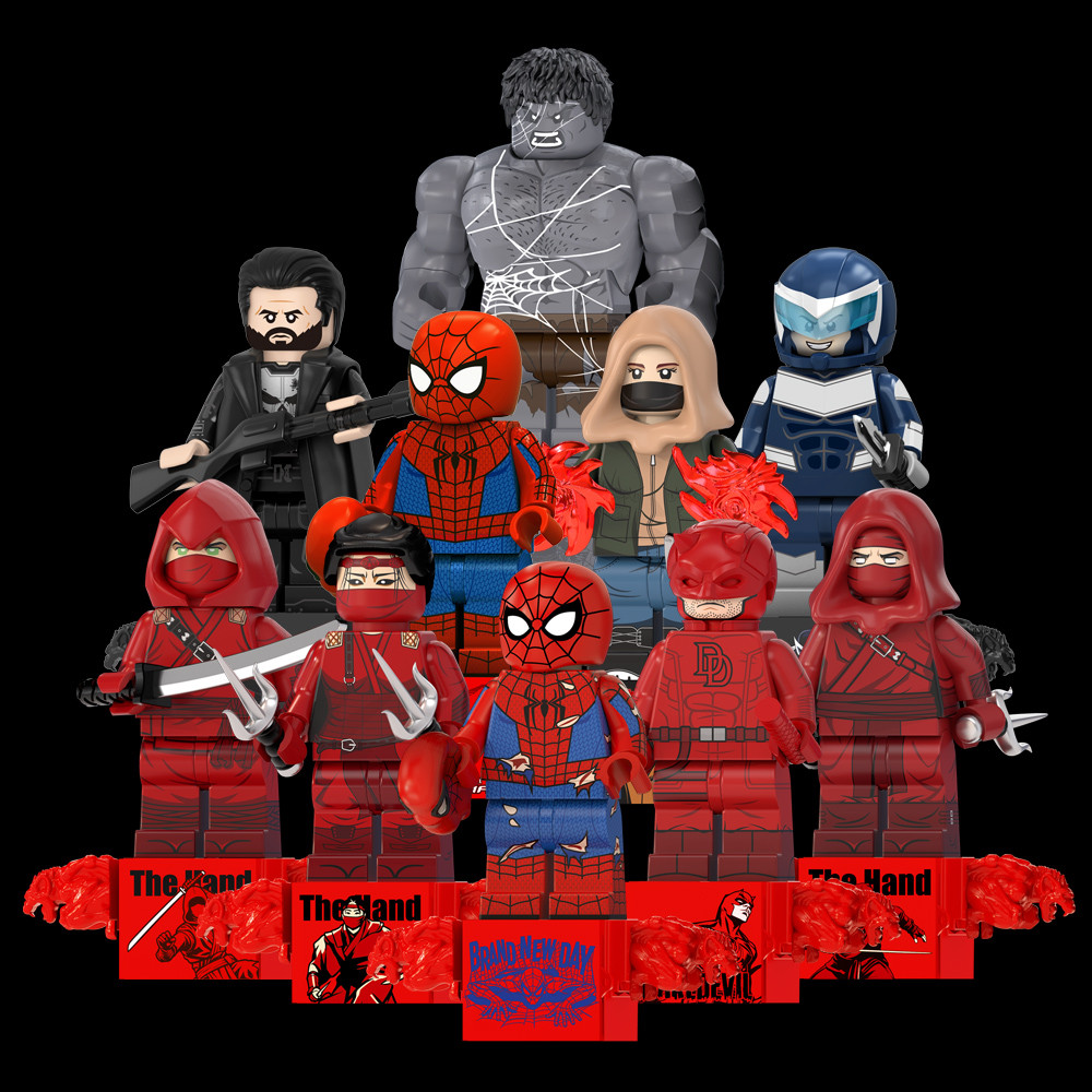 Homem-Aranha Novo Dia A Mão Frank Tarântula Escorpião Jean Cinza Demolidor Bumerangue Bloco Brinquedos