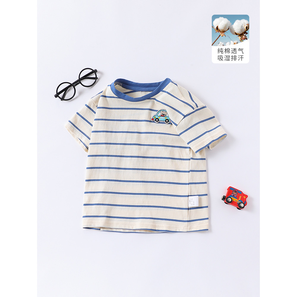 Meninos de manga curta verão novo estilo bebê crianças puro algodão camiseta Casual listrado camisa de fundo crianças me