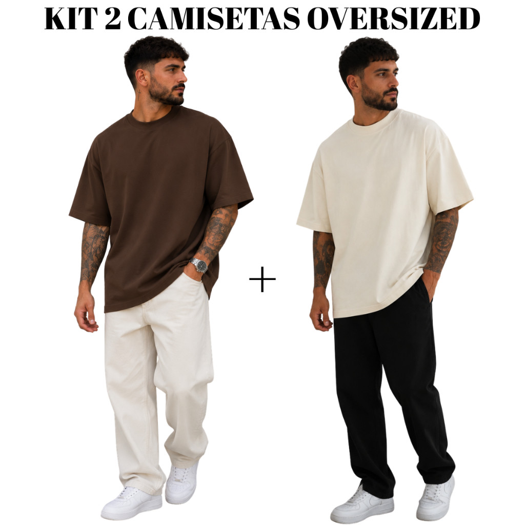 Camiseta Lisa Oversized Premium Kit 2 Camisa Treino Maromba Gola Redonda Streetwear