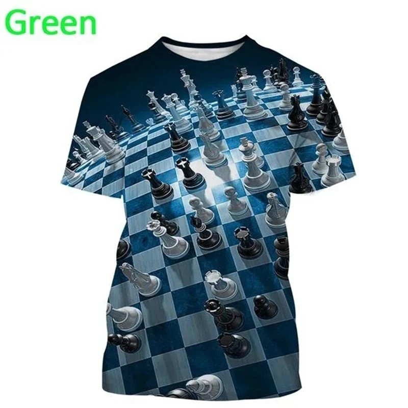 Camiseta Infantil de Manga Curta com Estampa 3D Tema Xadrez, Gola Redonda, Estampa Gráfica, para Uso Diário ao Ar Livre,