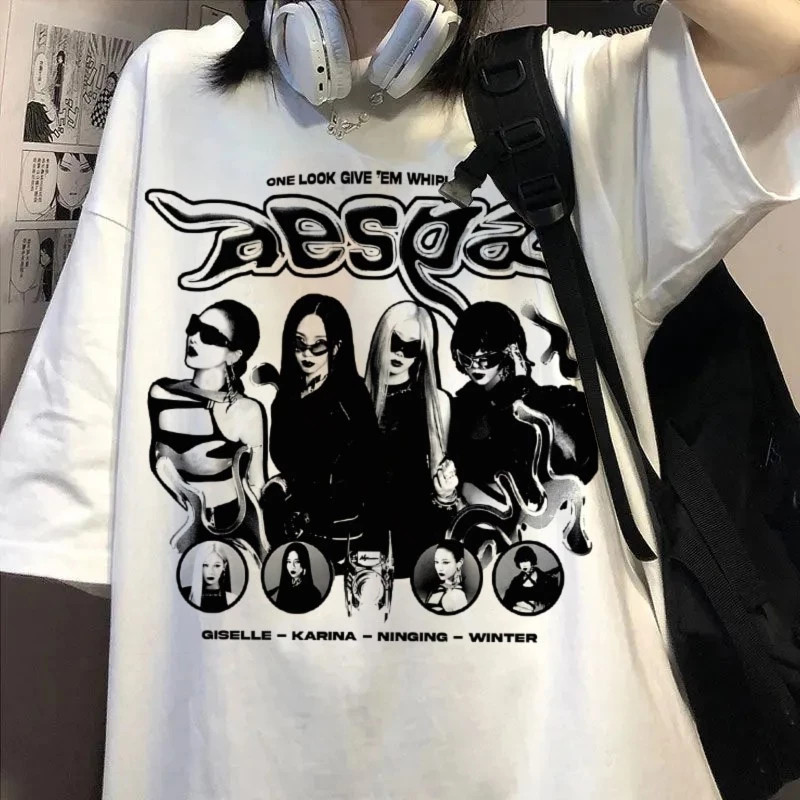 Camiseta Estampa K-pop Aespa Grupo Coreano Feminino Whiplash - Casual Confortável - 100% Algodão Envio Rápido