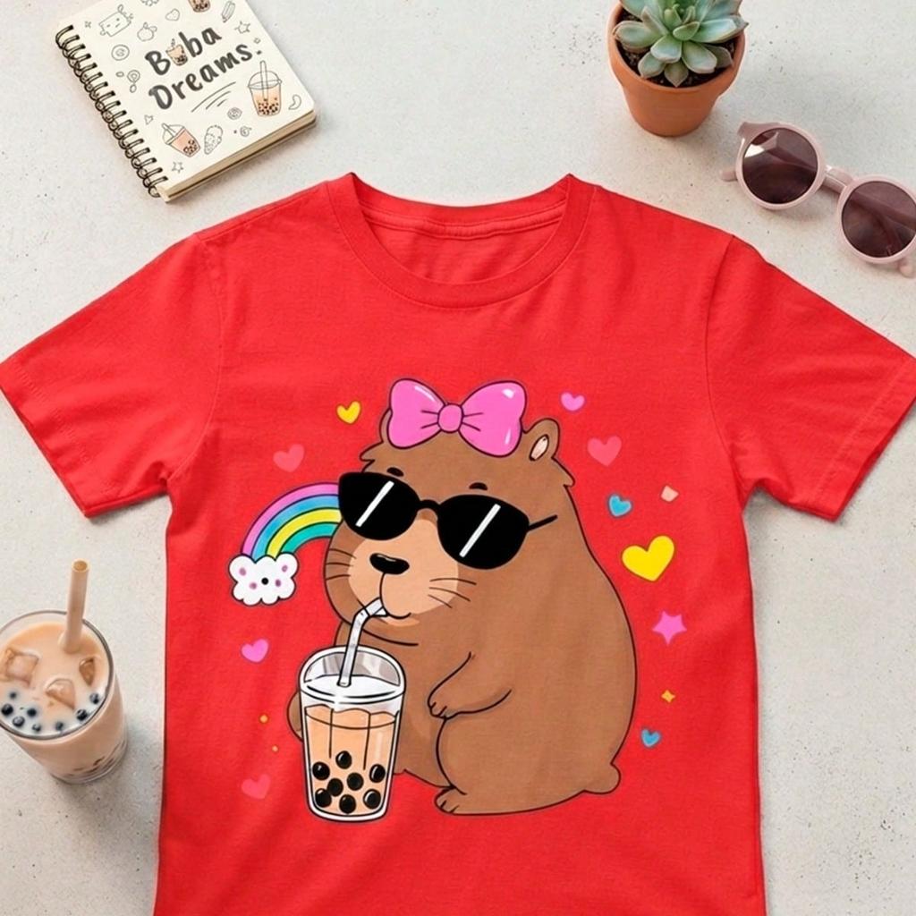 Camiseta infantil Estampado Capivara Colorida - Estampas Exclusivas Para Criança 100% Algodão