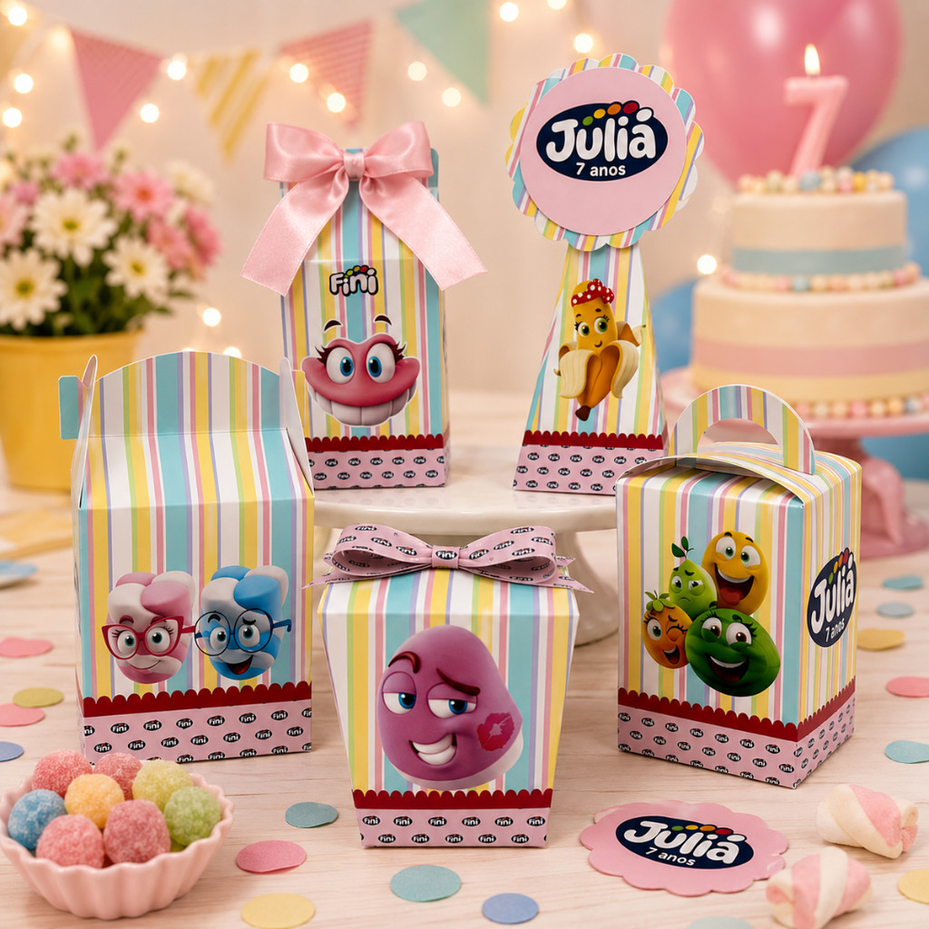 Kit Caixas Personalizados Bala Fini | Lembrancinhas | Festa Infantil | Aniversário | Festa