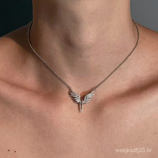 Pingente de Anjo com Asas Brilhantes e Strass (Estilo Masculino), Colar Simples (Estilo Feminino), Joia