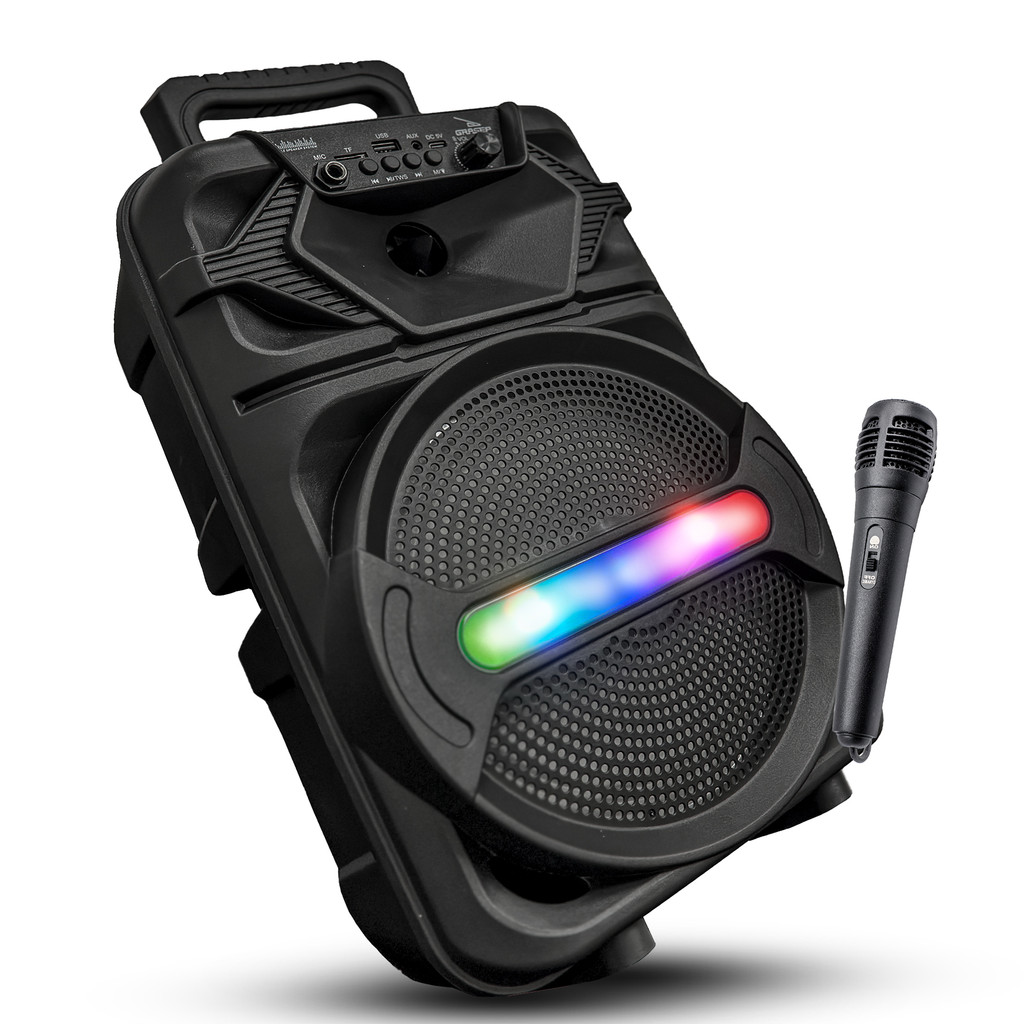 Caixa de Som Bluetooth Portátil Recarregável Iluminação LED RGB Rádio FM USB SD Função TWS e Som Potente Hi-Fi