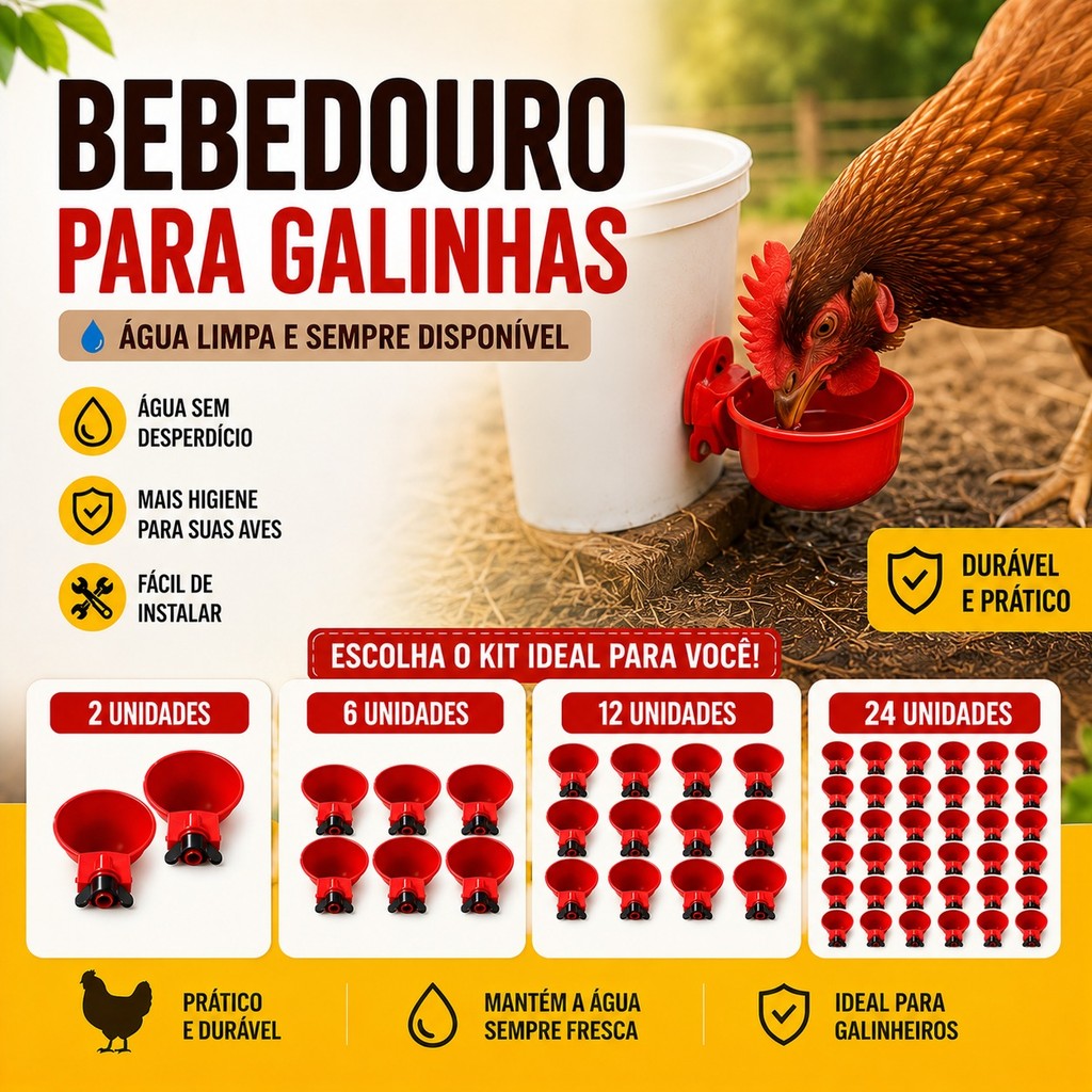 Bebedouros Automáticos Aves Galinhas Codornas Kit 24 / 12 / 6 / 2