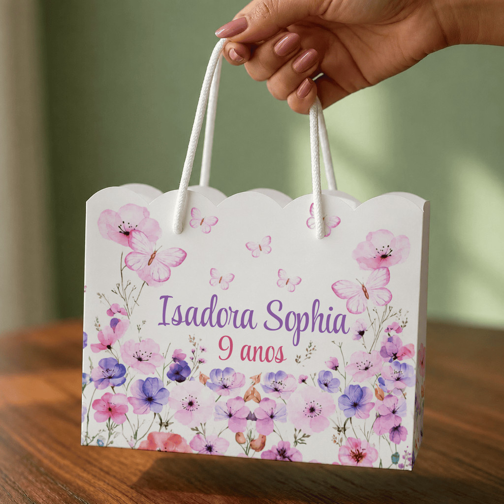 Sacolinhas Aniversário Personalizadas Festa Jardim Das Borboletas 5(20x15x7cm) Envio Rápido