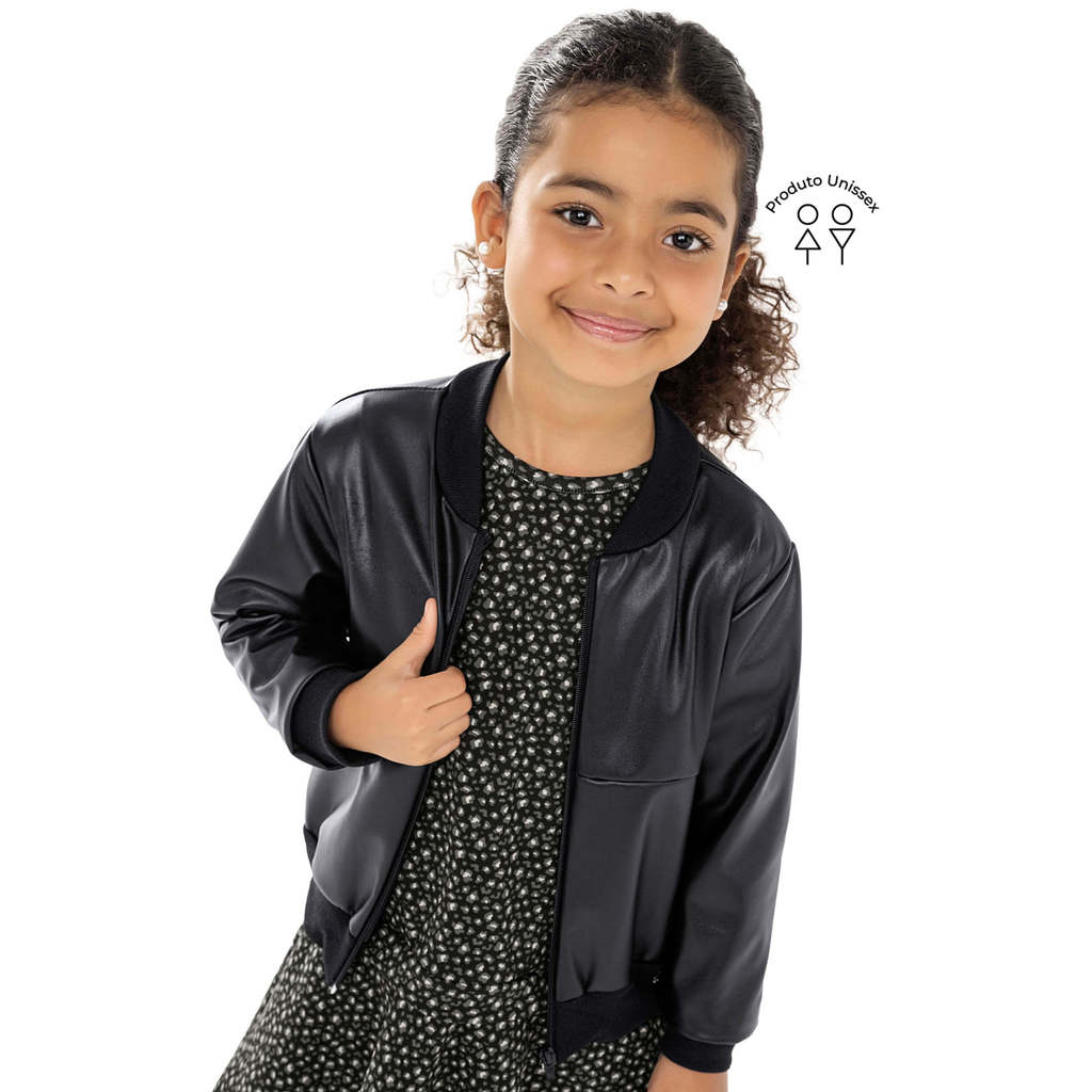 Jaqueta Infantil Unissex PU Peluciado Colorittá Preto