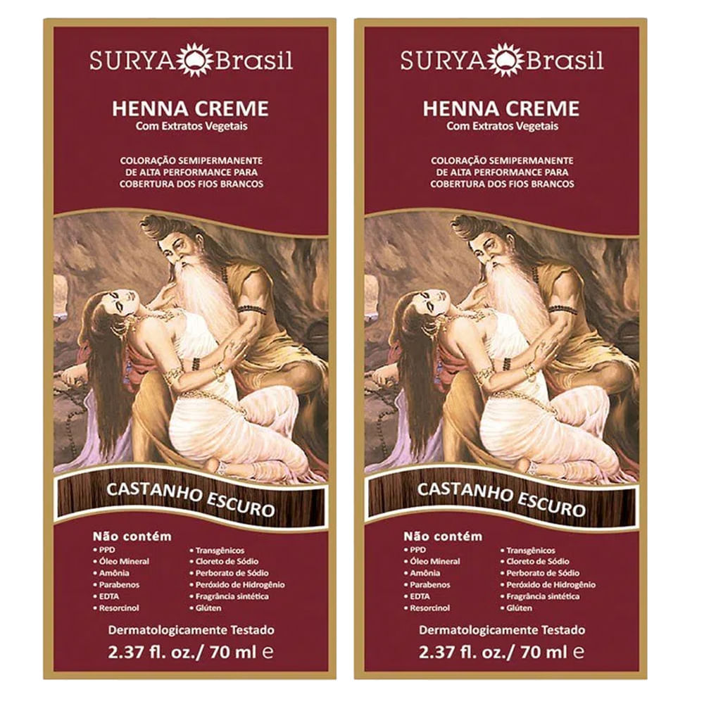 Kit 2 Tinturas Creme Henna Surya Castanho Escuro Surya