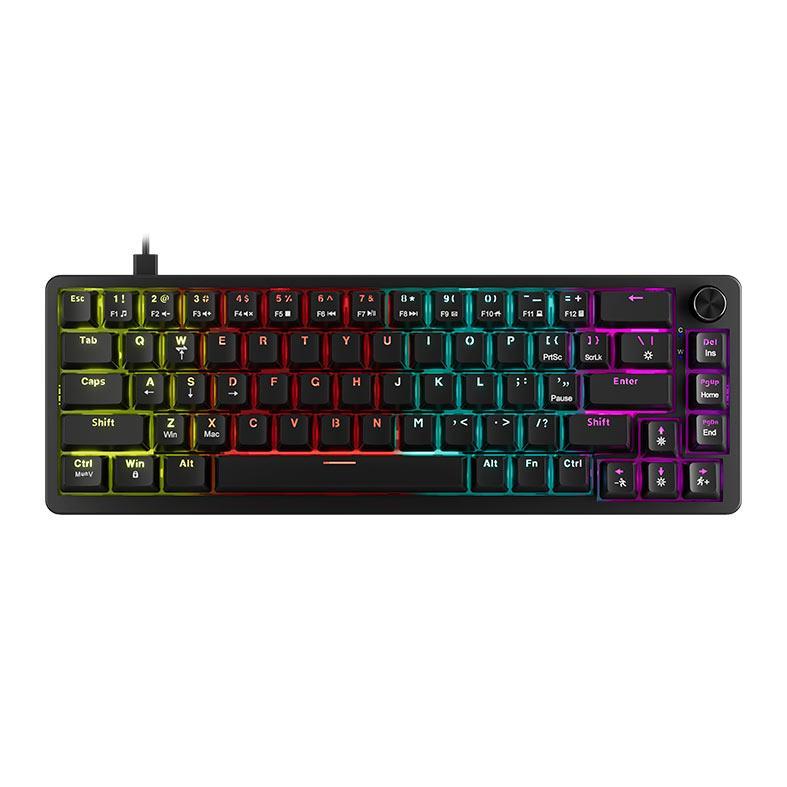 Teclado Mecanico Marvo Arma 67, Rainbow, Switch TNT Peach Linear, Preto, KG935