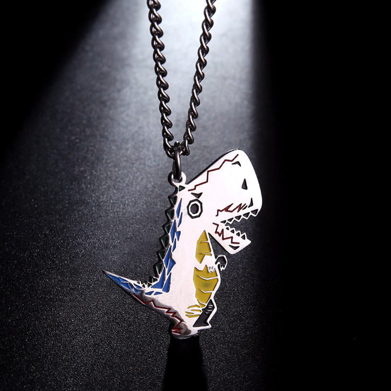 Pequeno dinossauro colar masculino na moda nicho Design único Hip-Hop titânio aço pingente masculino Street Wear simples