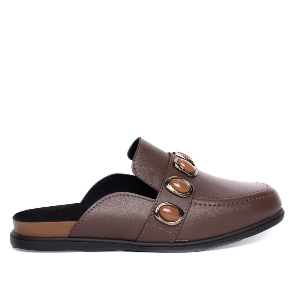 Mule Feminina Moleca Napa Aplicações Marrom Escuro