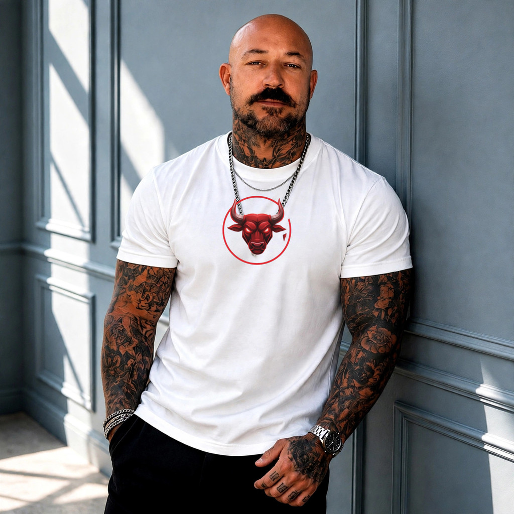 Camiseta Masculina Estampada Bull Head2 100% algodão Malha Premium Tecido Casual t shirt Cross Esporte Exercício Fitness