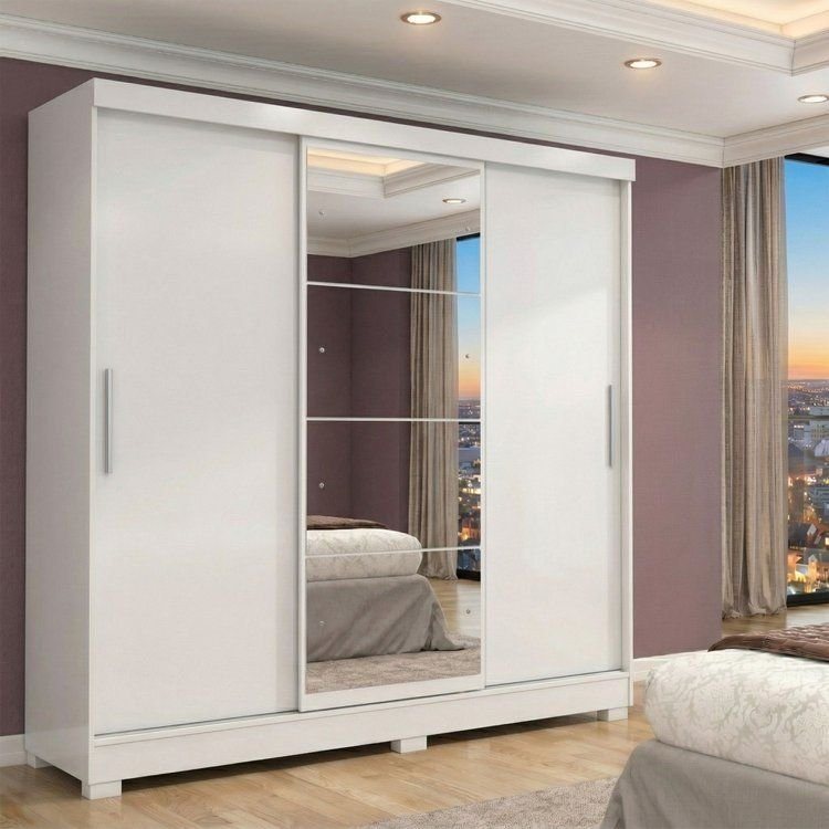 Guarda-Roupa Casal com Espelho 3 Portas 2 Gavetas Atenas Yescasa Branco