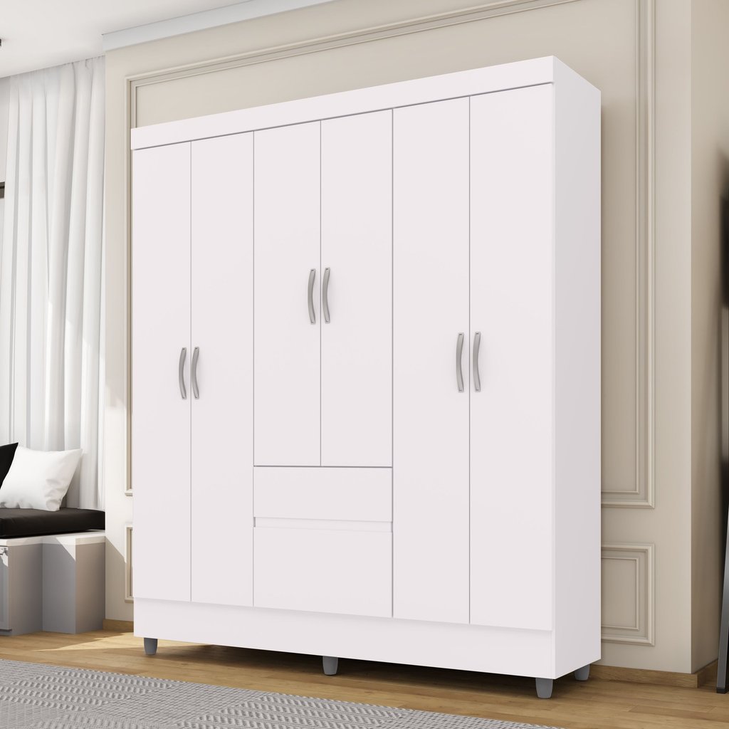 Guarda-Roupa Casal 6 Portas 2 Gavetas Panama Branco Branco
