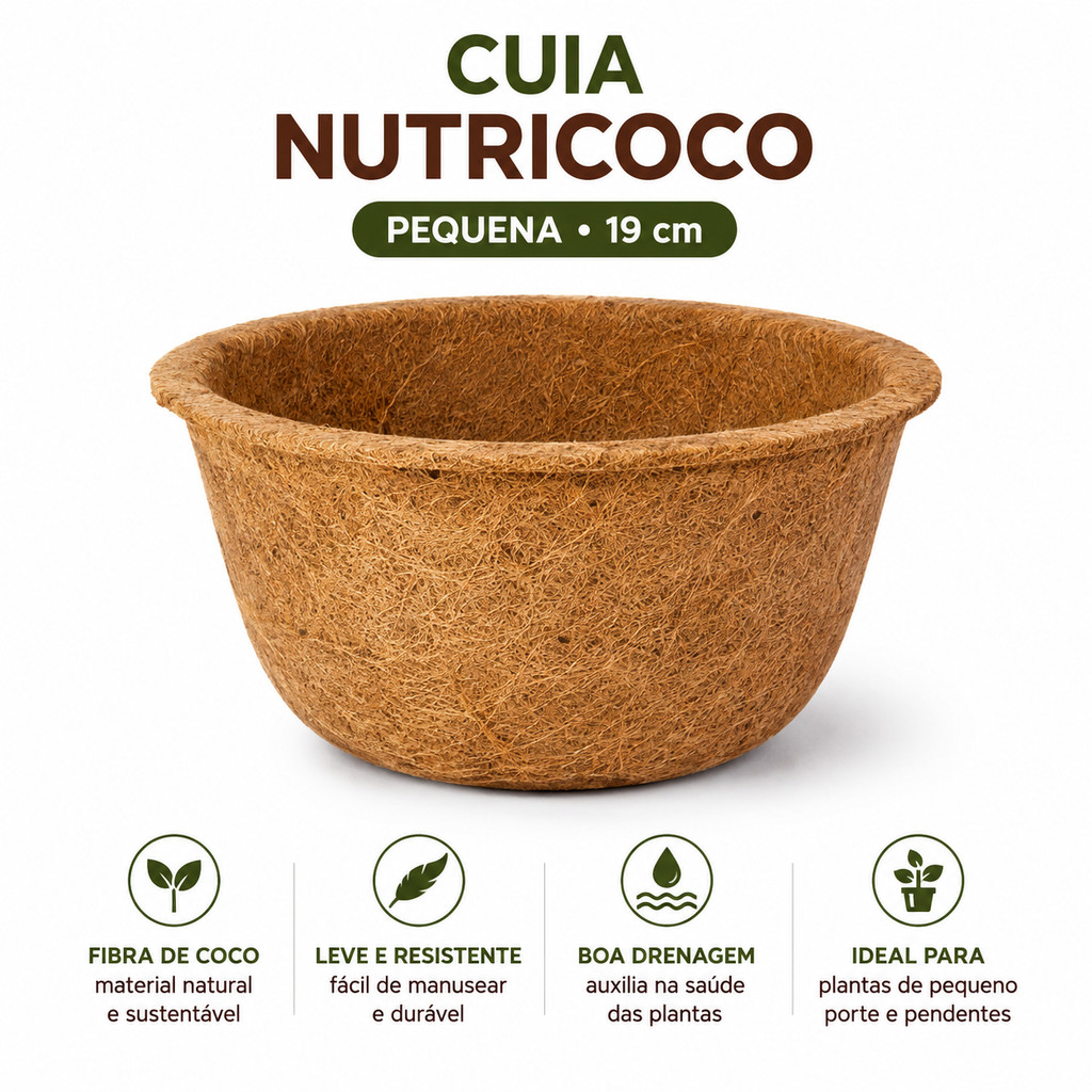 Cuia de Fibra de Coco Nutricoco Pequena 19cm para Plantas Orquídeas e Flores
