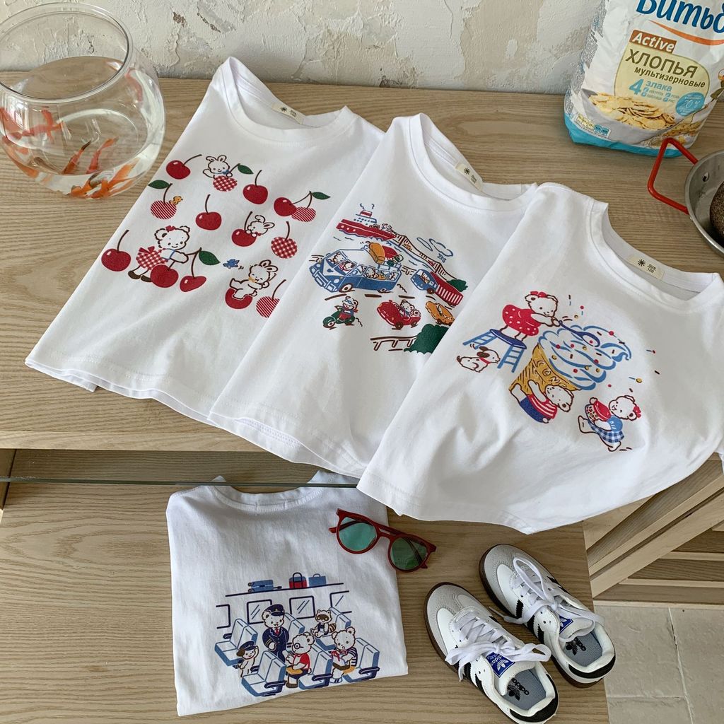 Camiseta infantil 2026 verão meninos meninas novo desenho animado médio pequeno crianças versão coreana camiseta impress