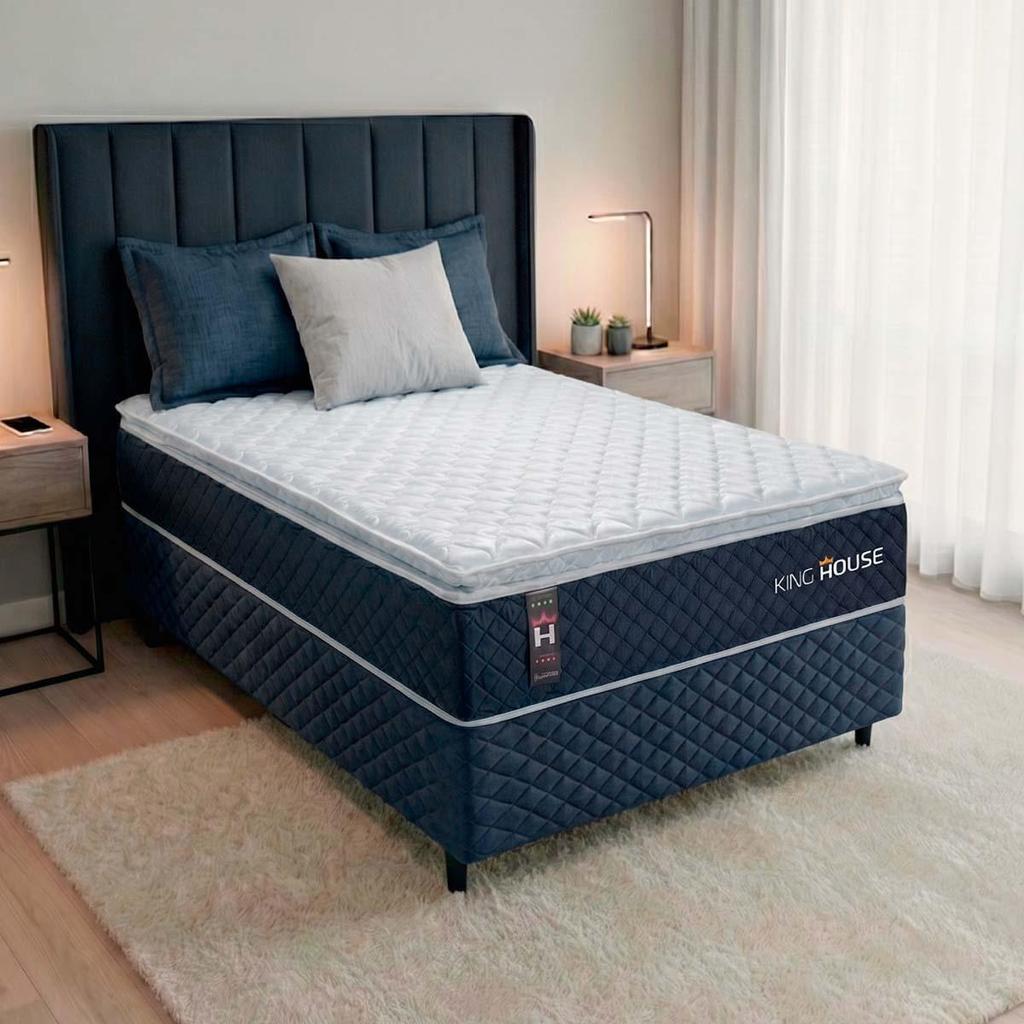 Conjunto Cama Box Solteiro Lagras 88x188x66 Azul c/ Molas Ensacadas