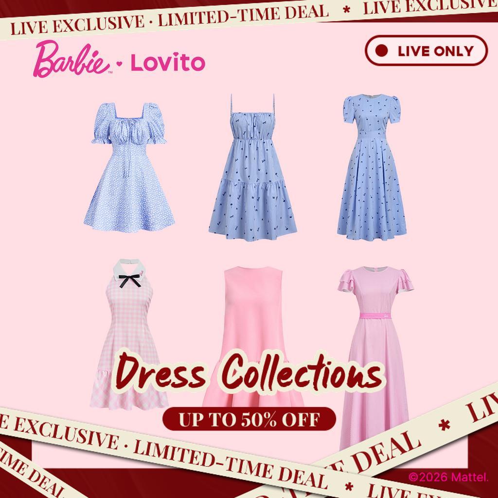 Barbie™ X Lovito Vestido Feminino Casual Promoção Especial Primavera/Verão