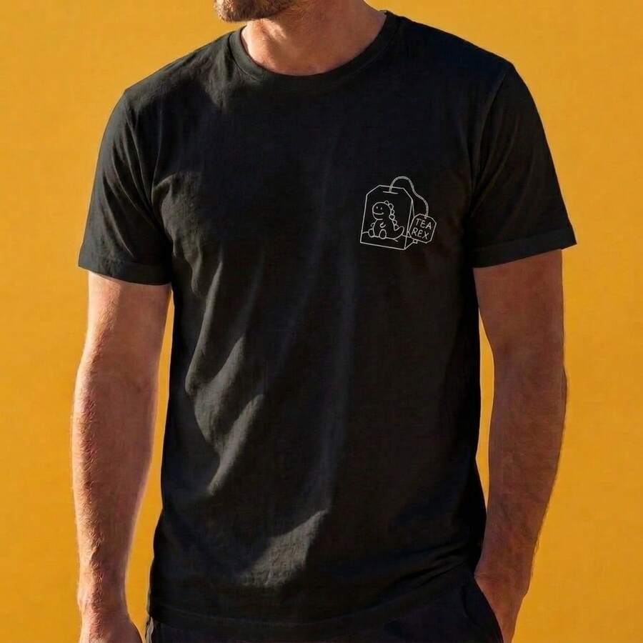 Camiseta Masculina Estampada Dinossauro T-Rex Tea Rex Casual Básica Confortável Moda Streetwear Verão