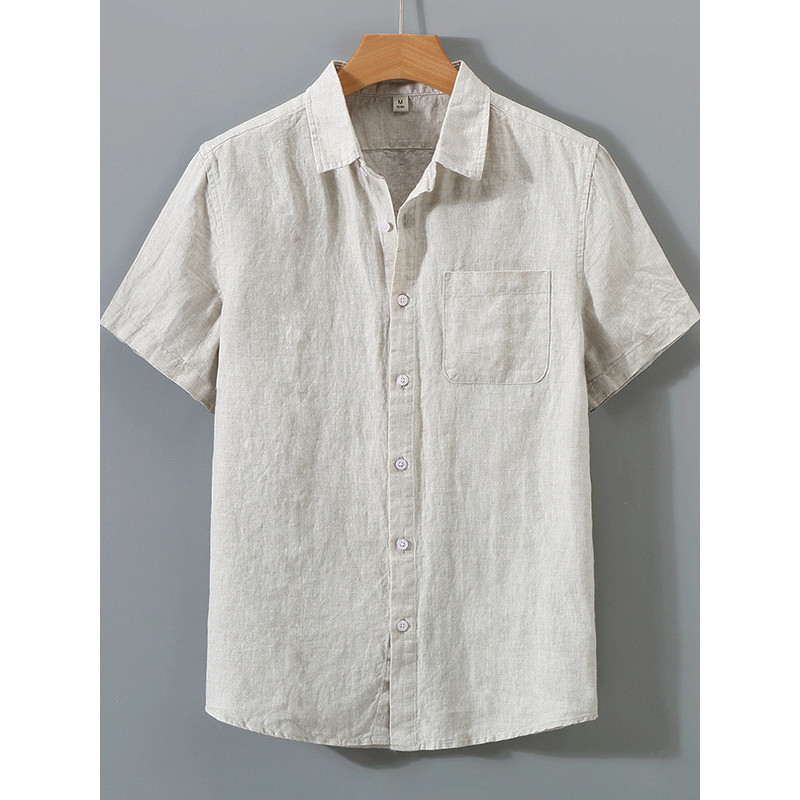 Camisa de linho puro masculino negócios Casual roupas masculinas High-End camisa de linho estilo fino polegada camisa 20